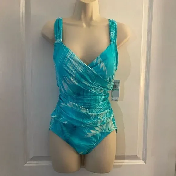 New Jantzen Teal Palm Slimming Swimsuit - Picture 6 of 14